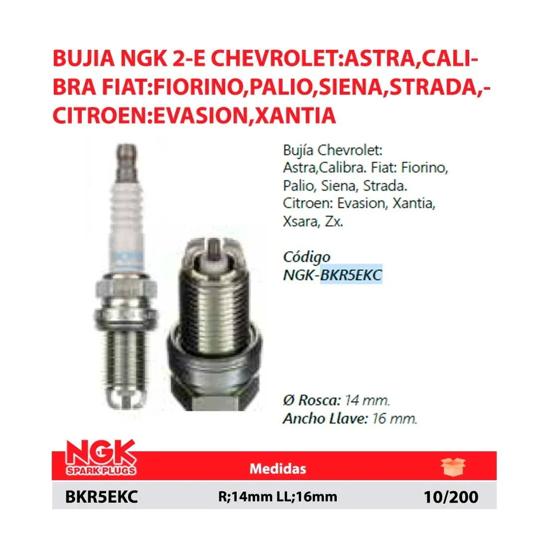 BUJIA NGK 2-E CHEVROLET:ASTRA,CALIBRA FIAT:FIORINO,PALIO,SIENA,STRADA,CITROEN:EVASION,XANTIA R;14mm LL;16mm