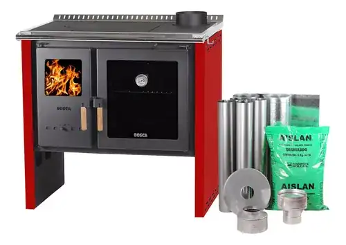 Pack Cocina A Leña Bosca Hestia 90 Rojo + Kit Base por Bosca