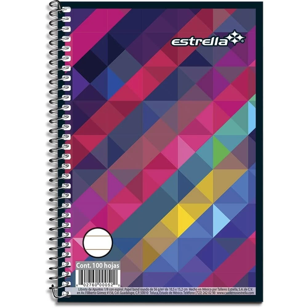 Libreta mini 1/8 estrella rayado espiral plastico