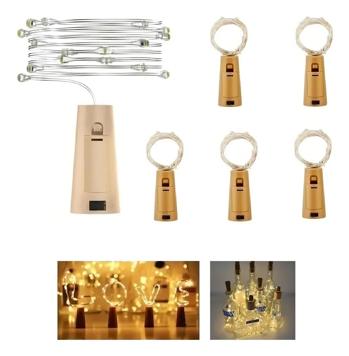 Pack X5 Luces Corcho Hada 2mt Led Calida