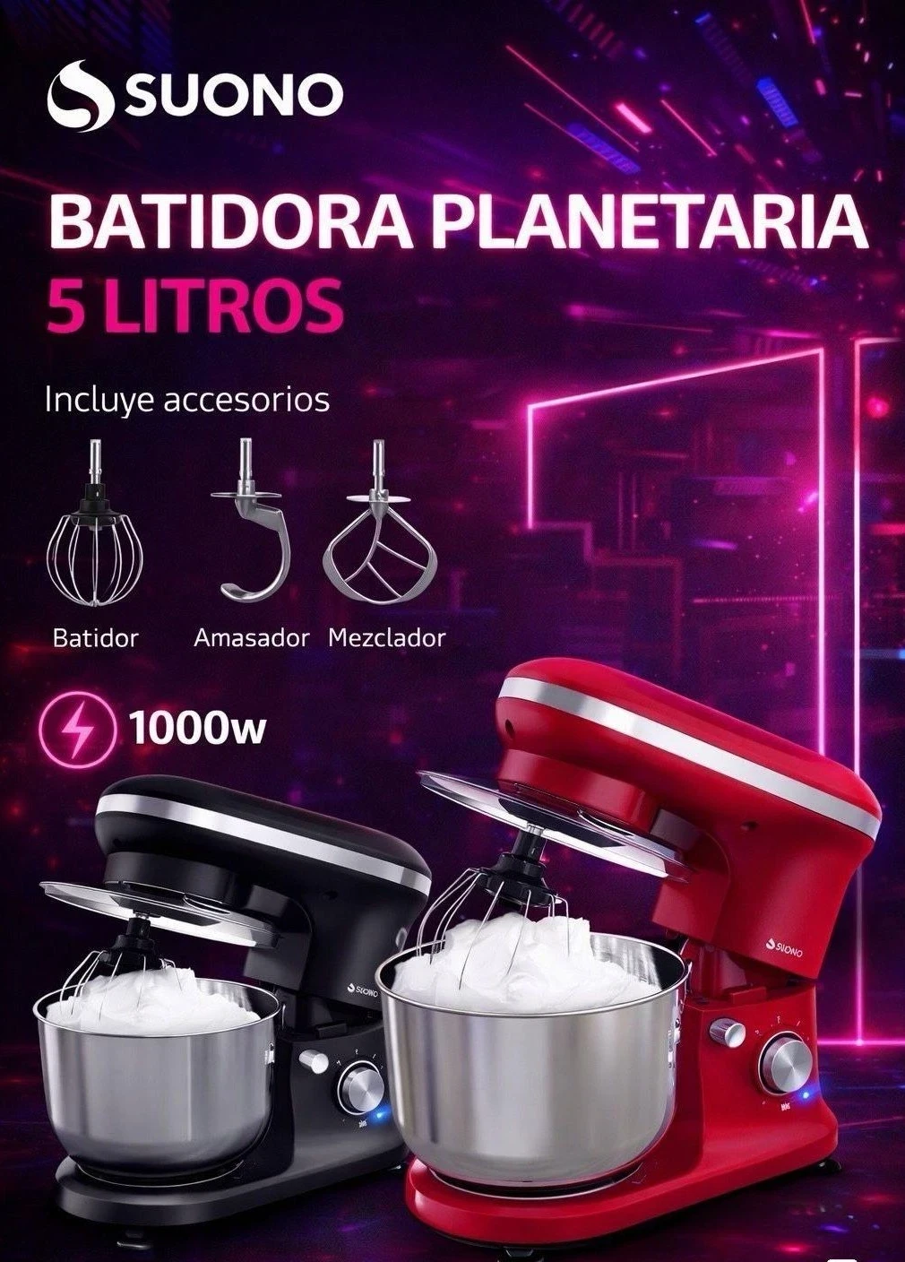 BATIDORA PLANETARIA DE MESA SUONO 1000W ROJA