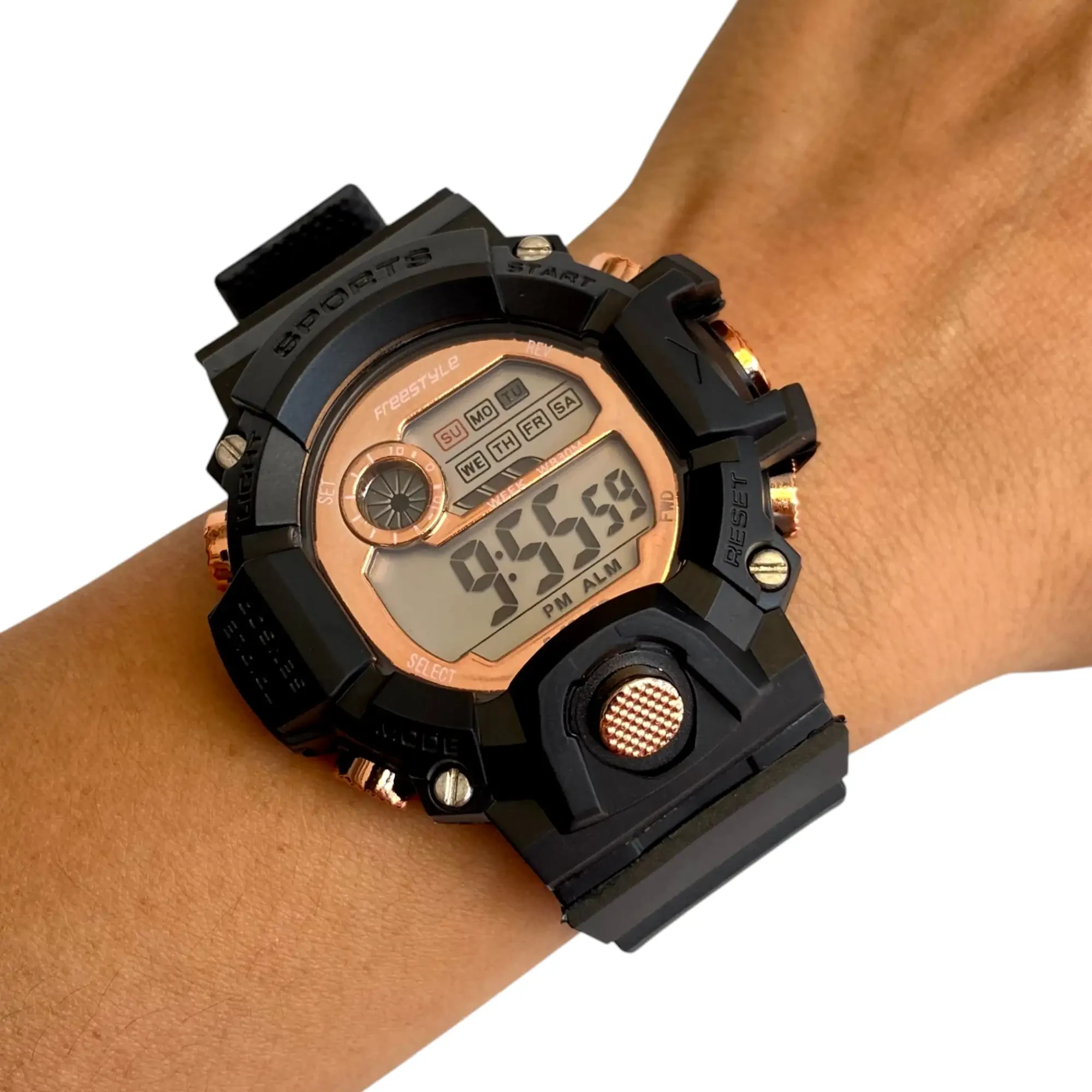 Reloj Deportivo Digital Sumergible Negro Oro Rosa