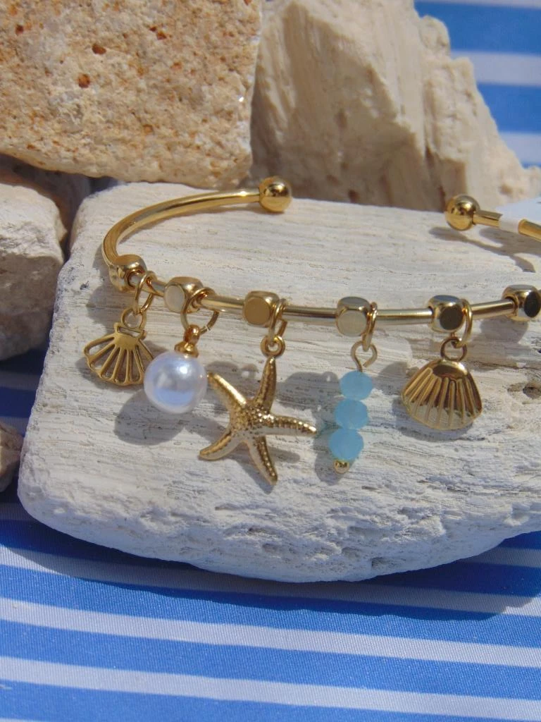 PULSERA ACERO ARO DOR DIJES ESTRELLA CONCHAS 2