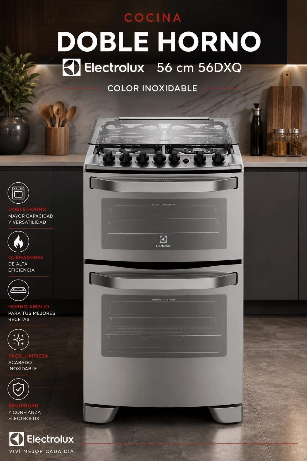 COCINA DOBLE HORNO ELECTROLUX 56 CM 56DXQ COLOR INOXIDABLE ‼️SOLO POR PEDIDOS‼️