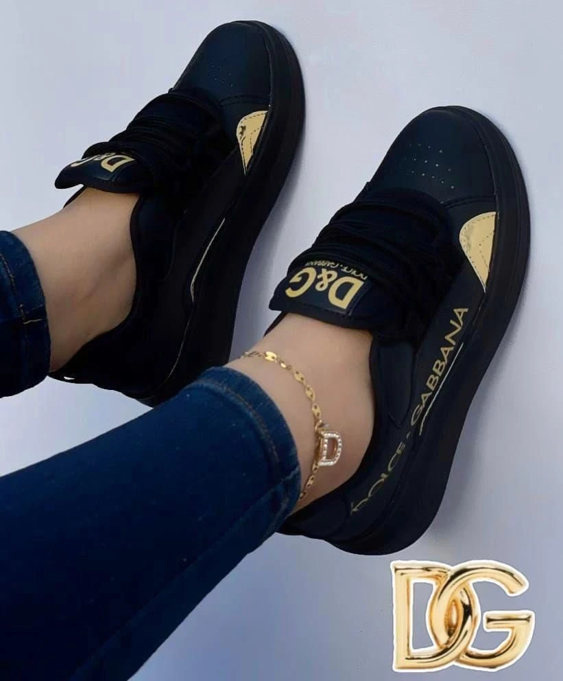 Tenis Dama D&G Negro Dorado 