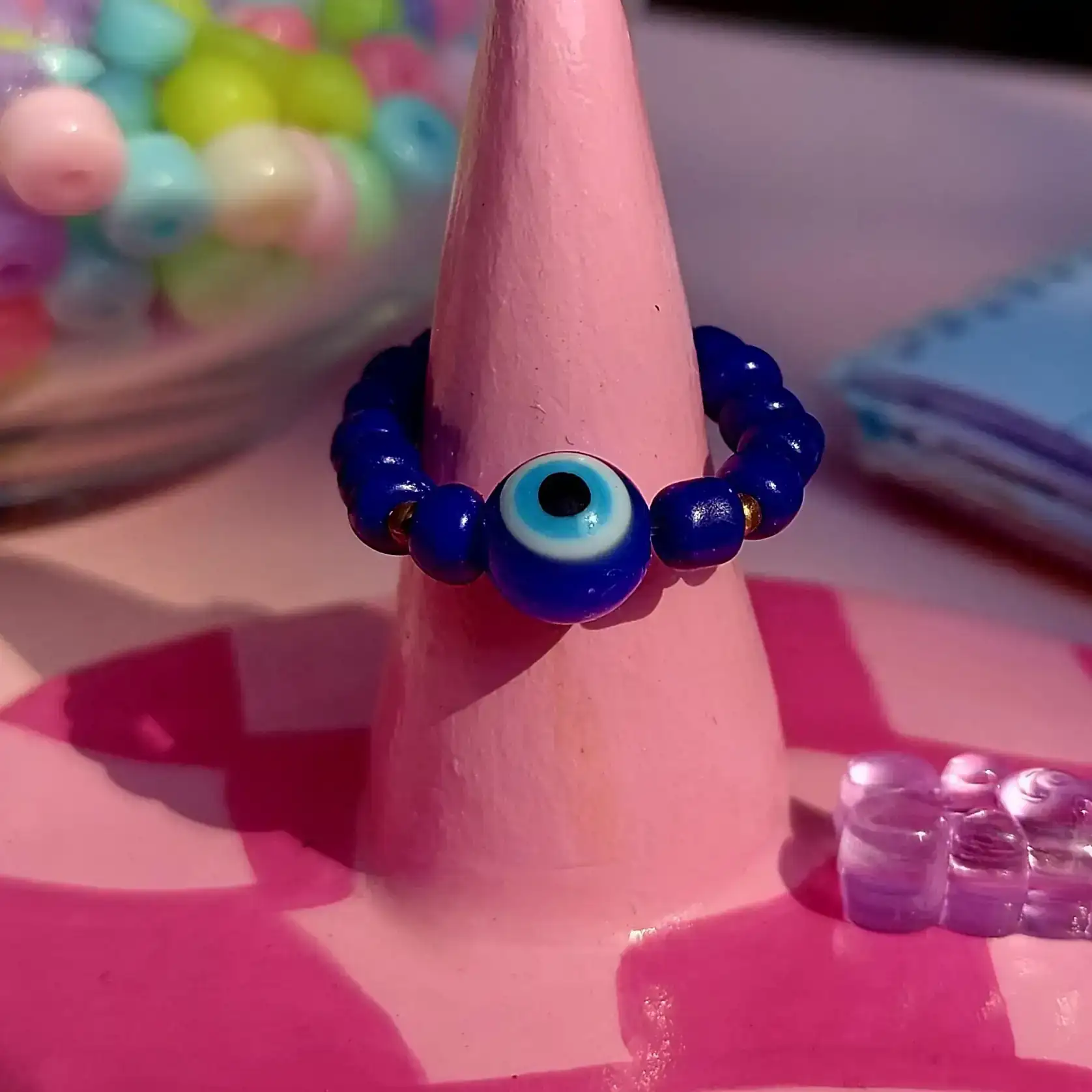 Anillo carita feliz, ojo turco , inicial  3