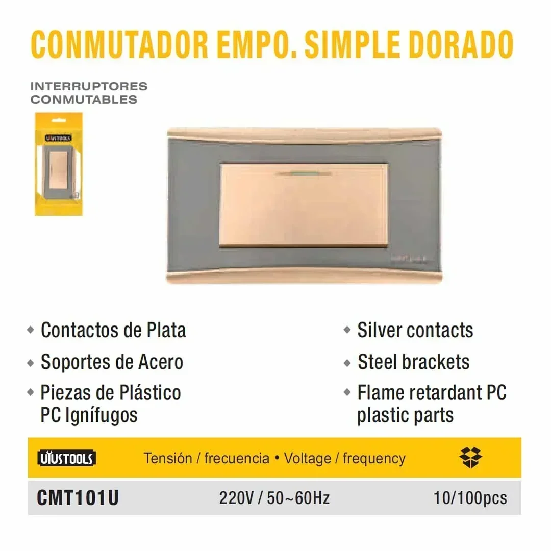 PLACA INTERRUP SIMPLE dorado CONMUTADOR UYUST 