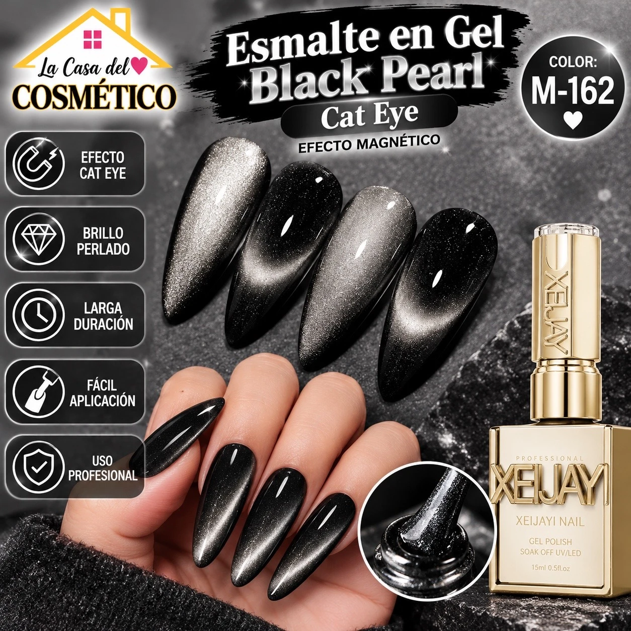 xeijayi esmalte ojo de gato perla negra magnetica m-162