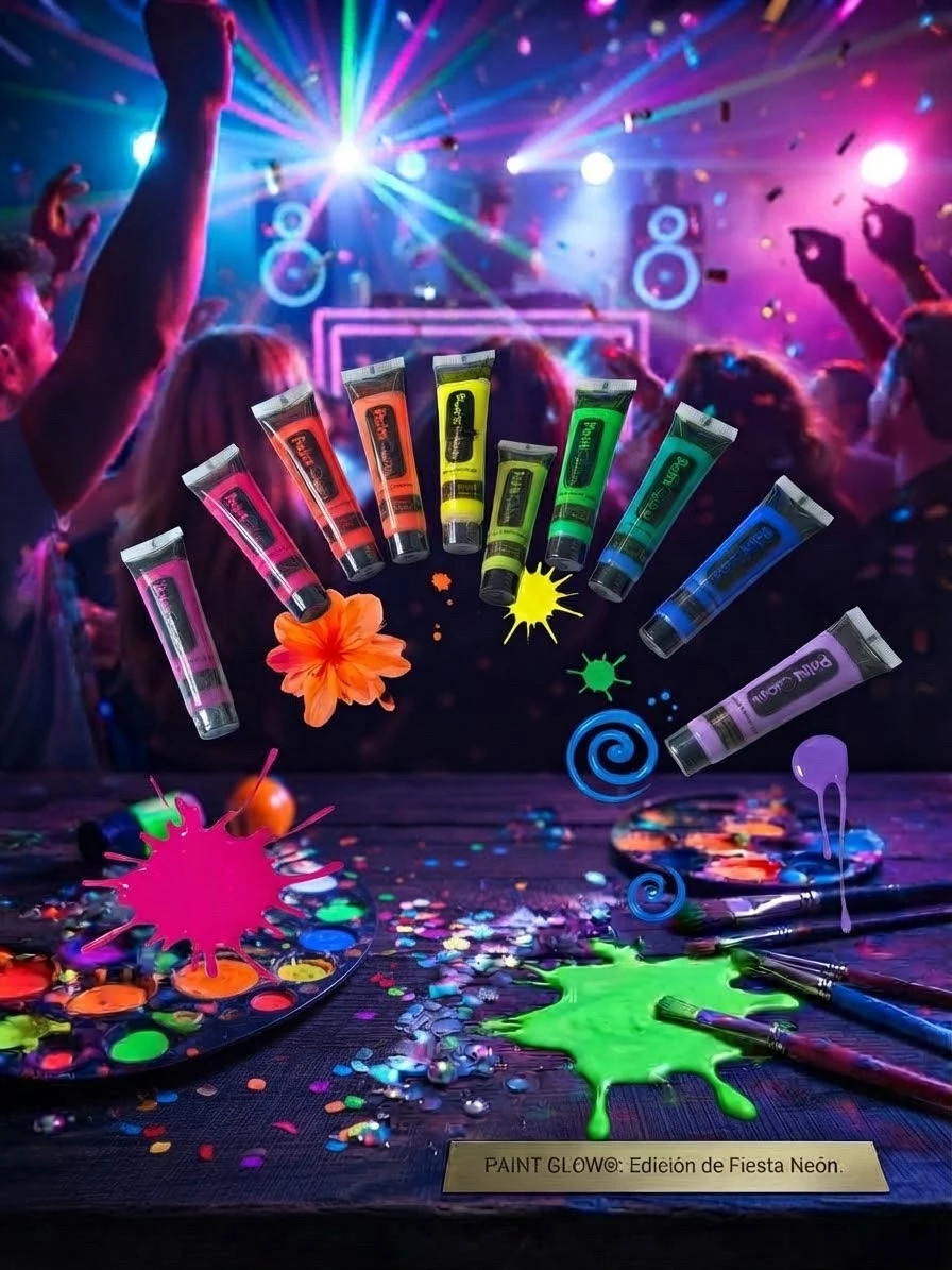 Kit de 12 Tubos de Pintura Corporal Neón Fluorescente con Efecto UV 2
