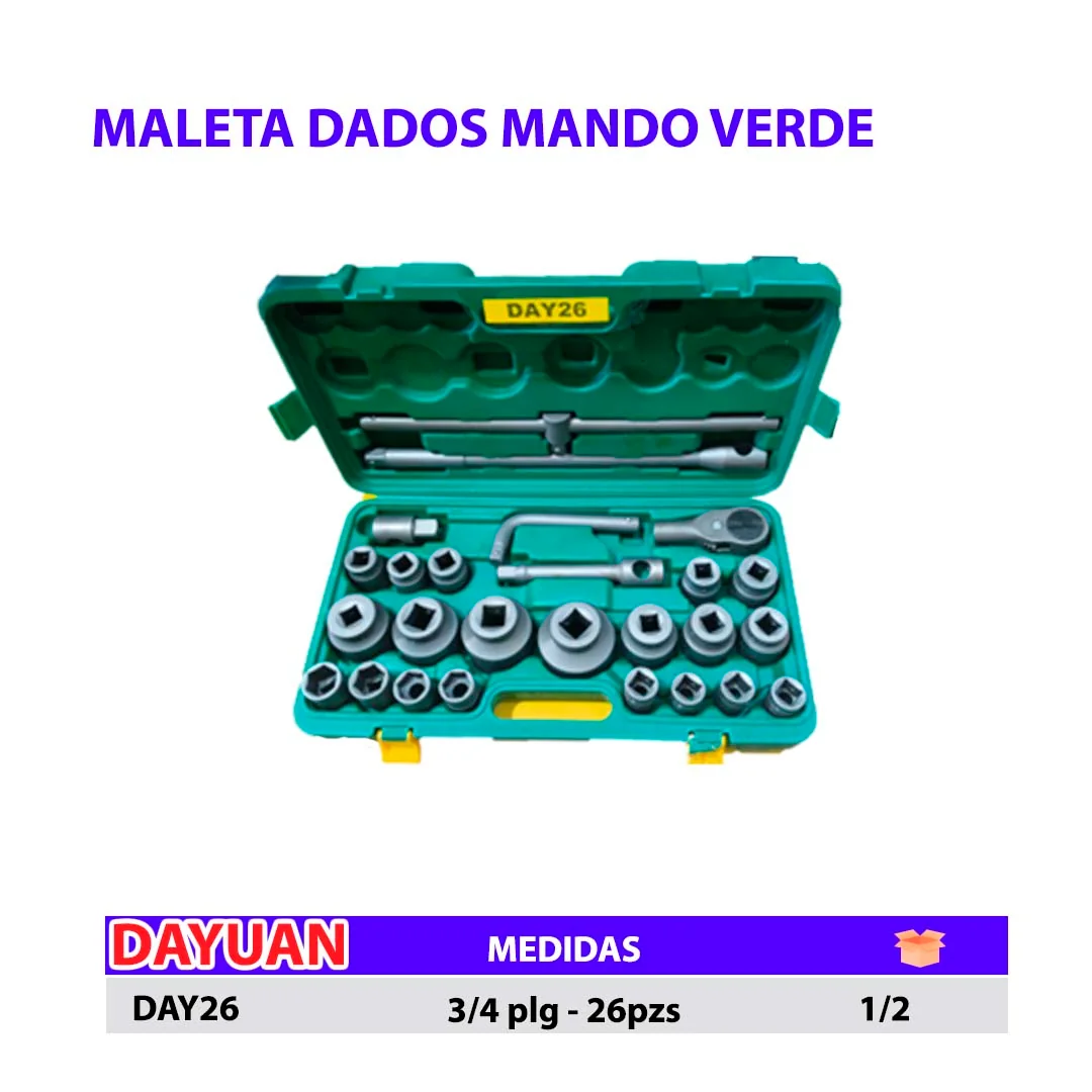MALETA DADOS MANDO DAYUAN (verde) 3/4"- 26pzs