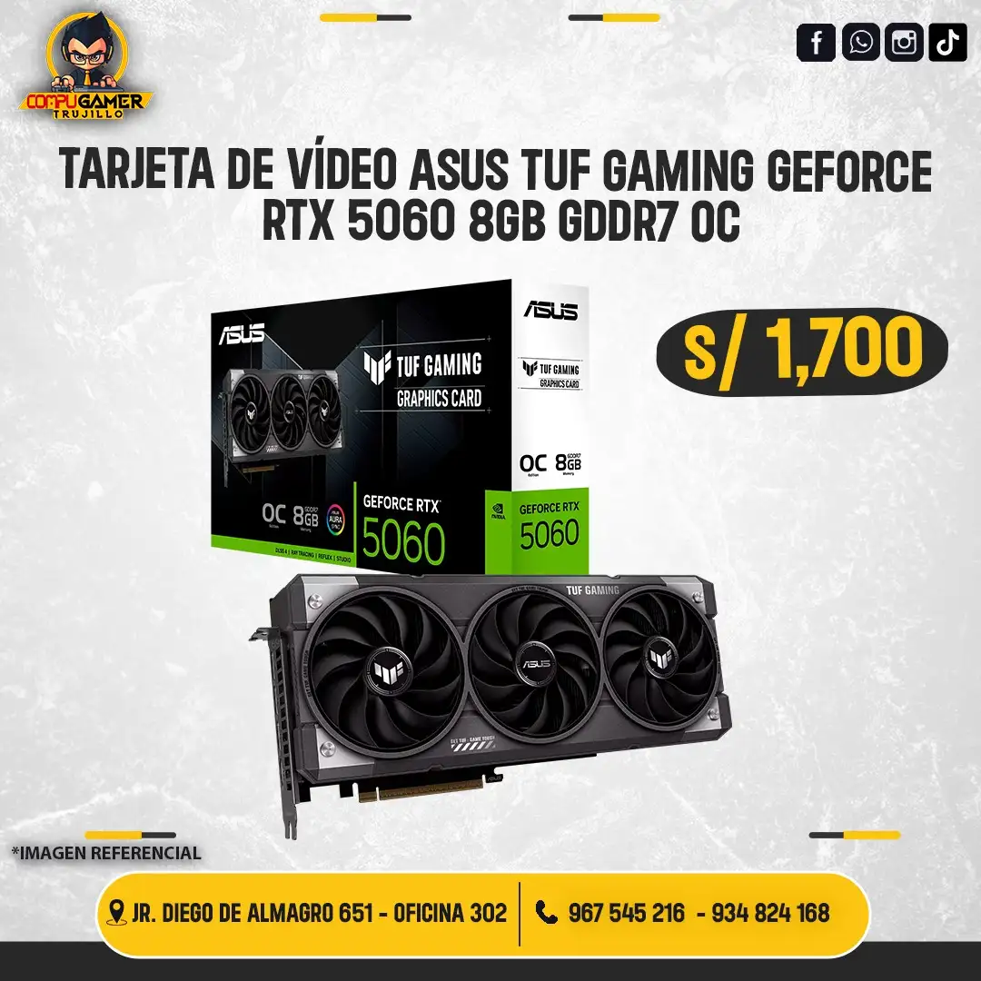 TARJETA DE VÍDEO ASUS TUF GAMING GEFORCE RTX 5060 8GB GDDR7 OC