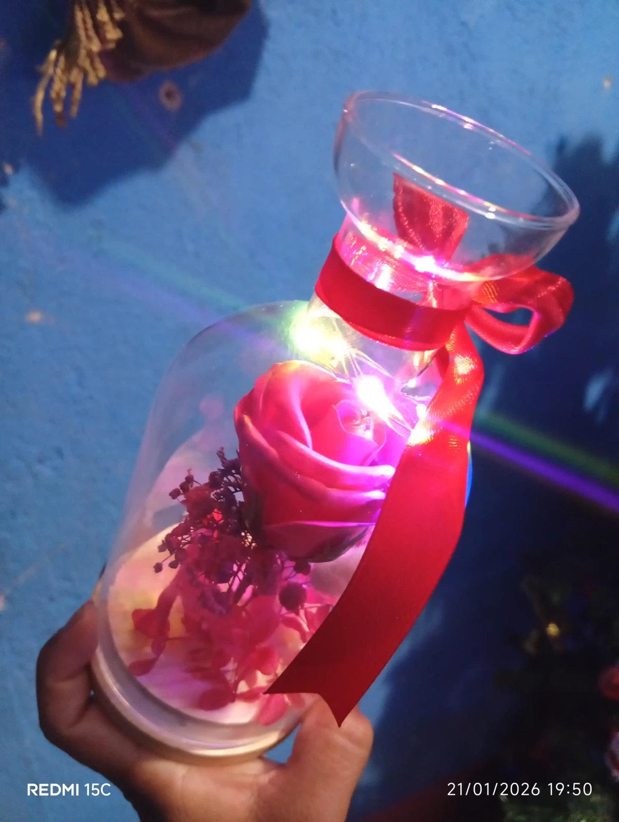 BOTELLA DE CRISTAL 🔮 CON ROSA ETERNA  3