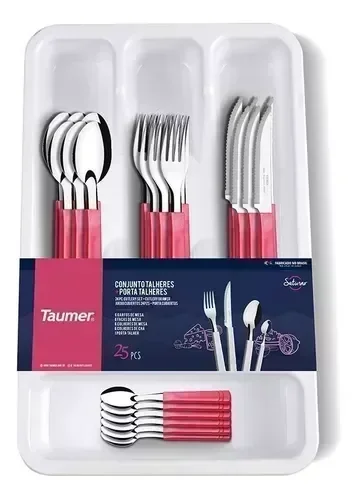 Set Cubiertos Taumer Blanco + Porta Cubiertos Rojo