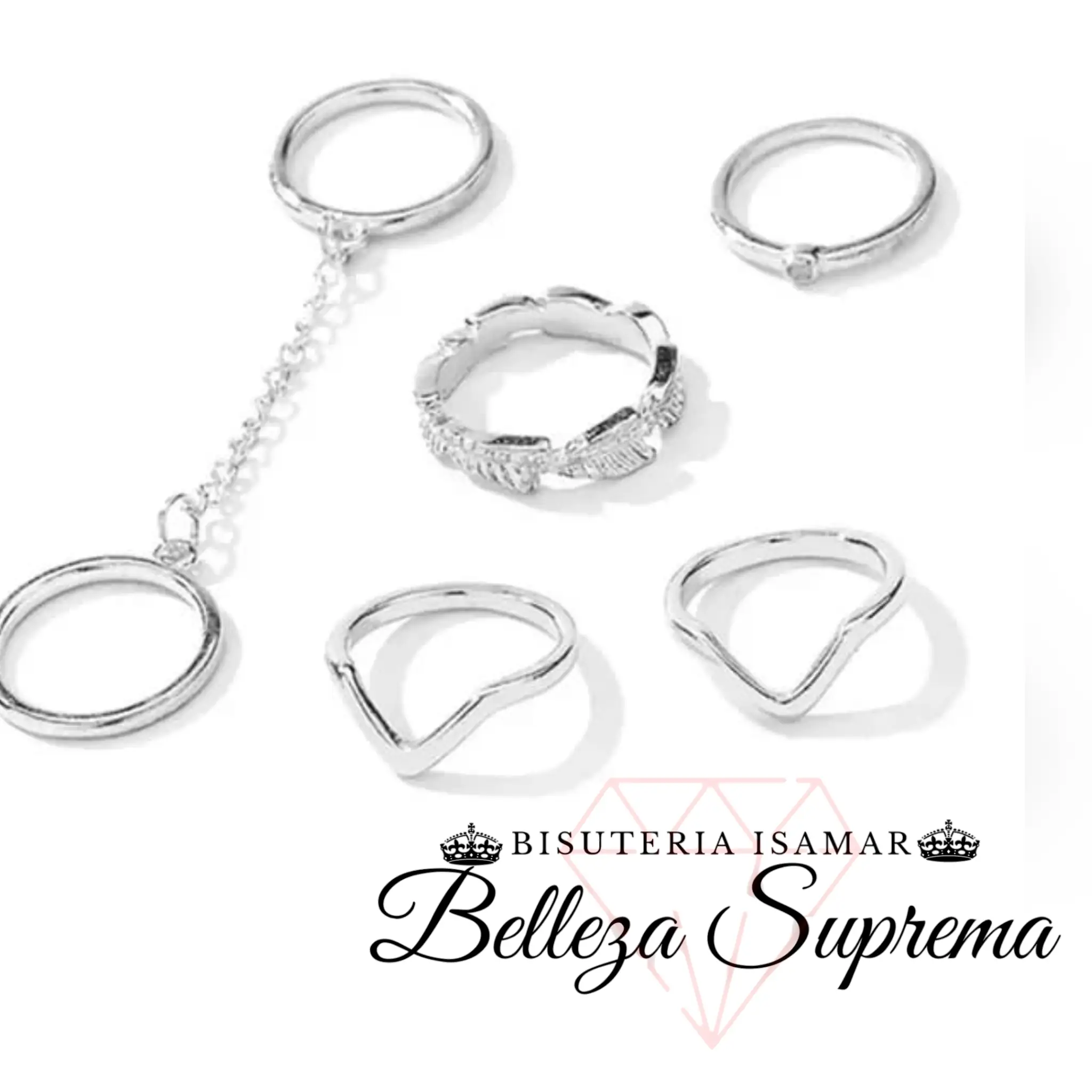 SET DE 5 ANILLOS PLATEADOS BRILLANTES