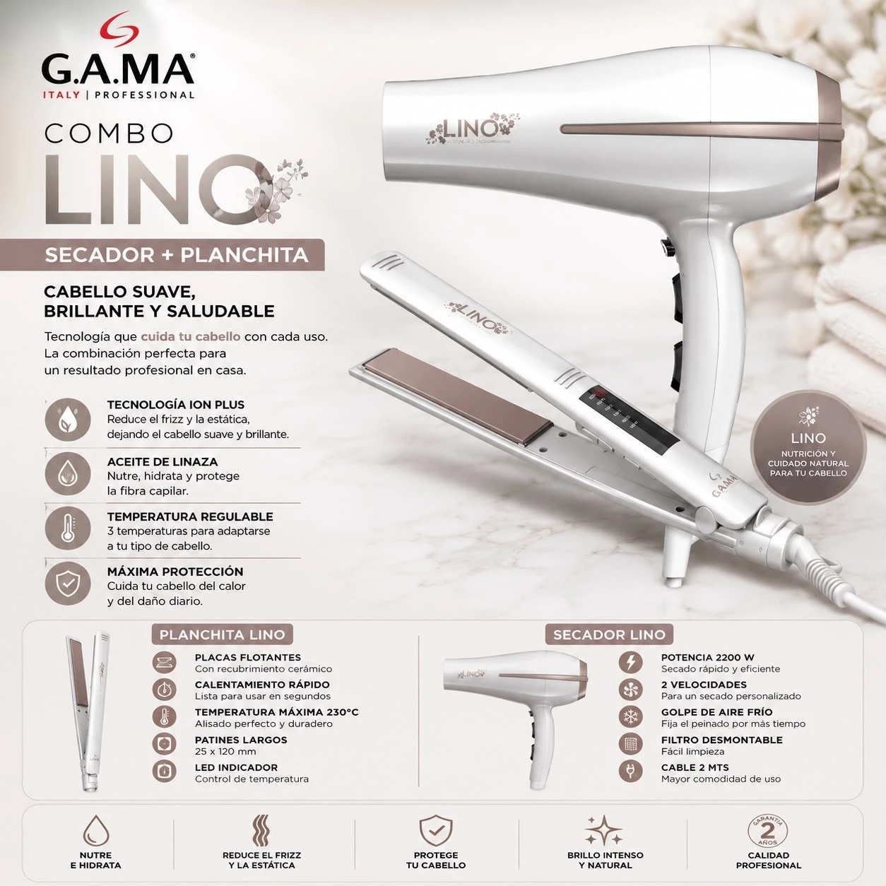 COMBO GAMA LINO PLANCHITA + SECADOR DE PELO