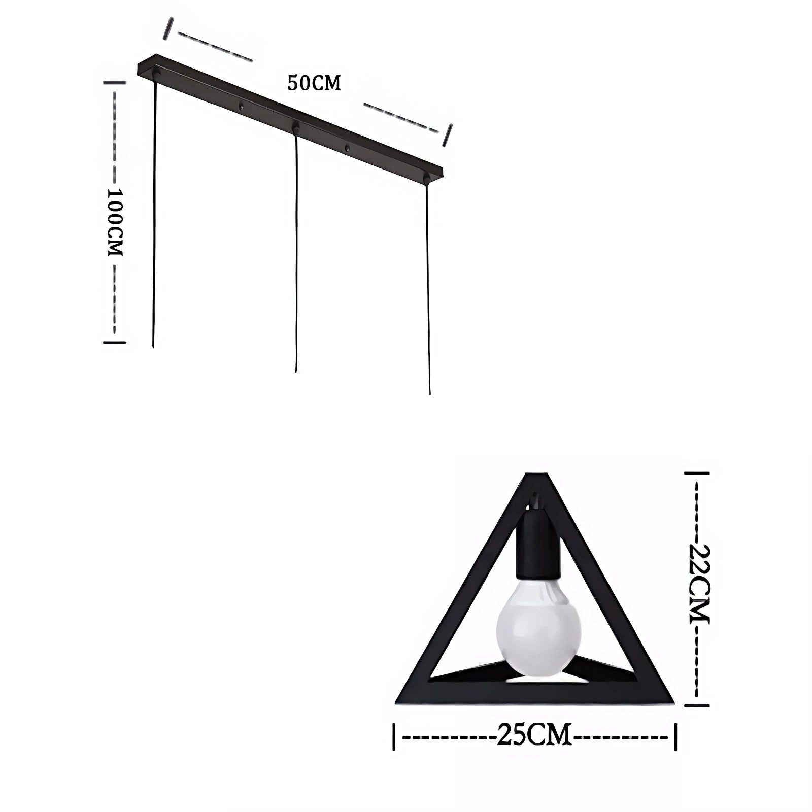 LAMPARA COLGANTE TRIANGULAR NEGRA 3L E27 3