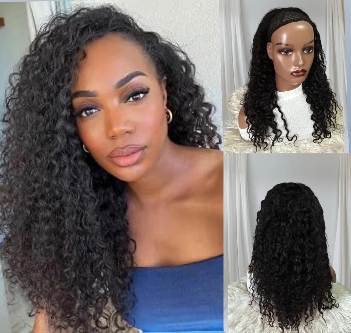 Peluca rizada  media cabeza de cabello humano de 22 pulgadas