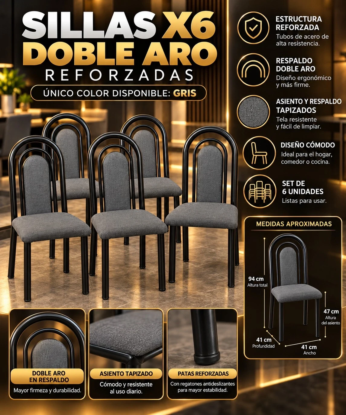 SILLAS X6: DOBLE ARO REFORZADAS *CONSULTAR DISPONIBILIDAD CON EL VENDEDOR*