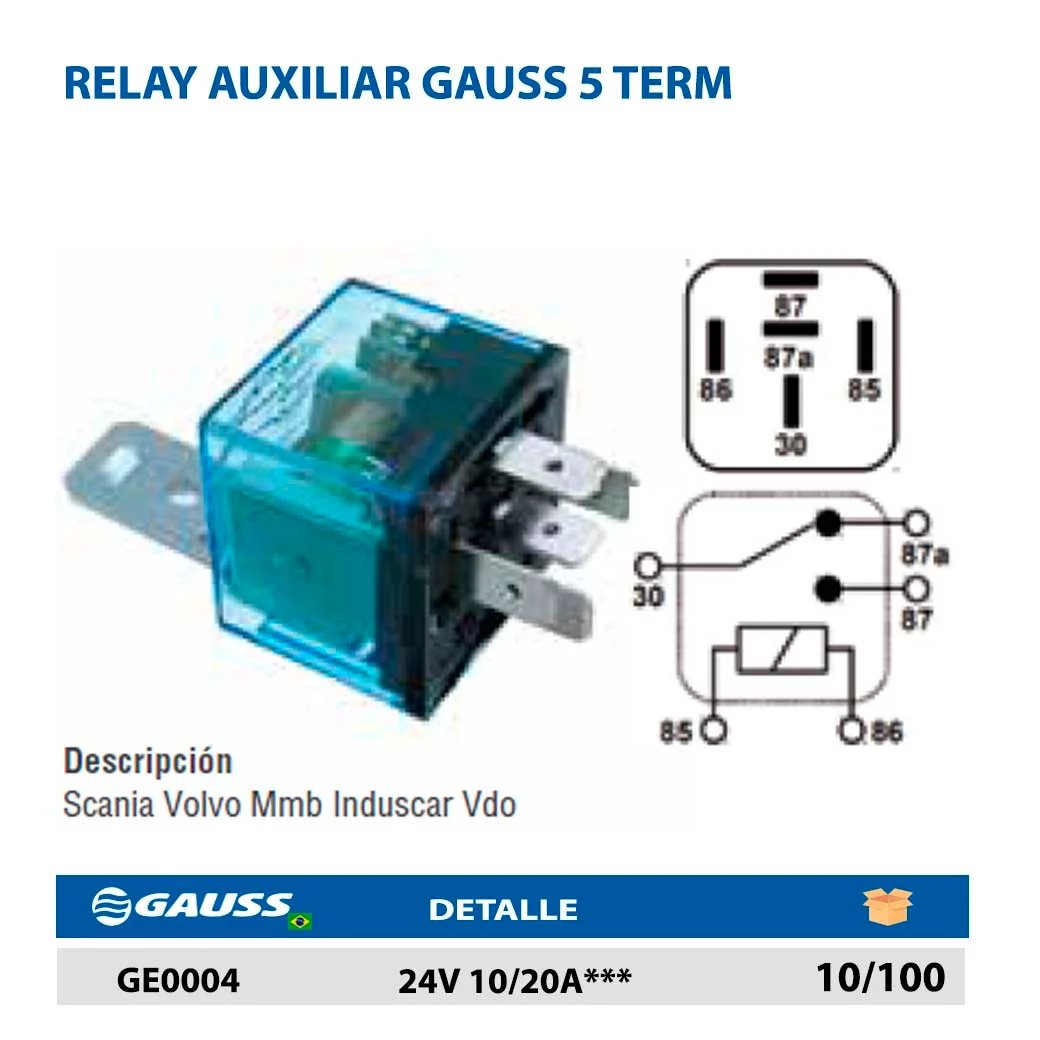 RELAY AUXILIAR GAUSS 5 TERM 24V 10/20A***