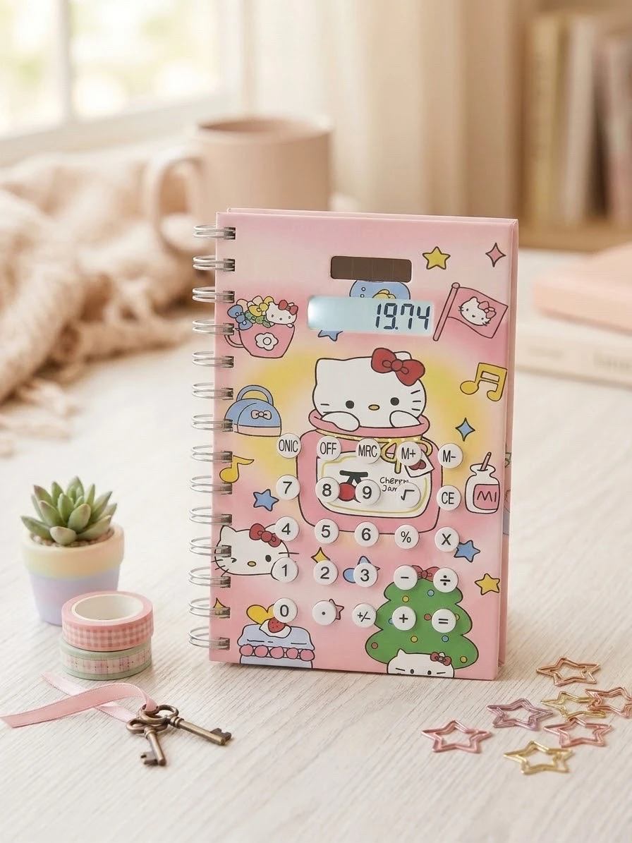Libreta de personaje con calculadora solar 