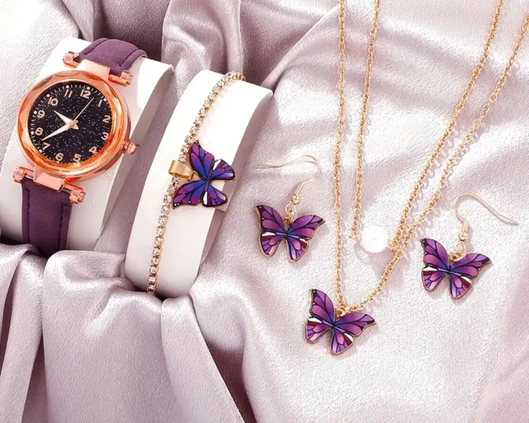 Juego de reloj morado mariposa 