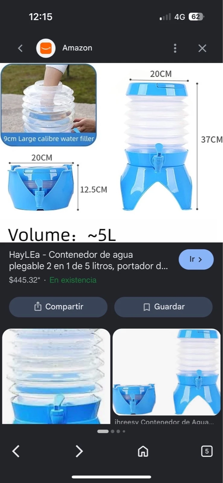 Dispensador de Agua Plegable 5L con Llave y Base Elevada – Garrafón Portátil para Camping 5