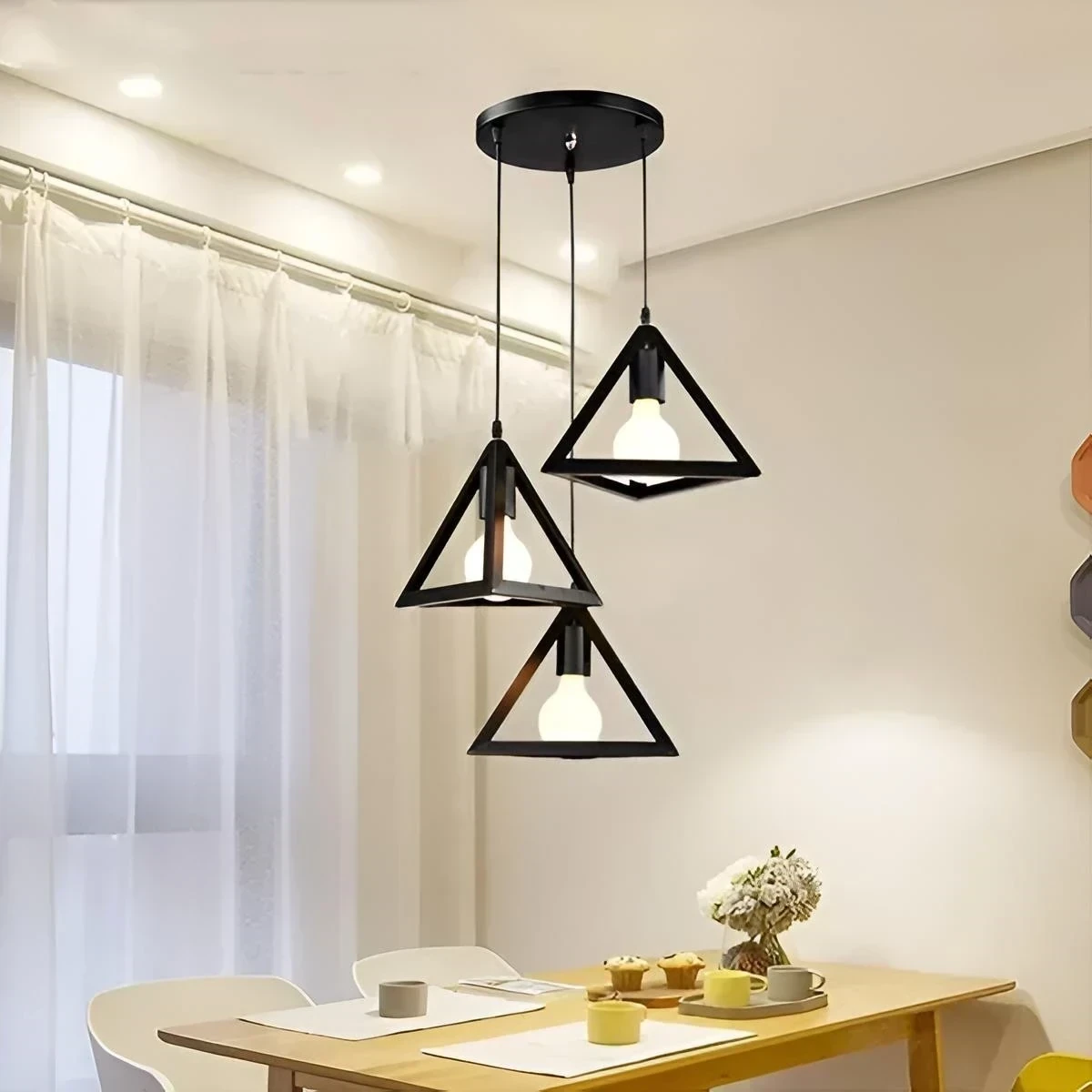LAMPARA COLGANTE TRIANGULAR NEGRA 3L E27 2