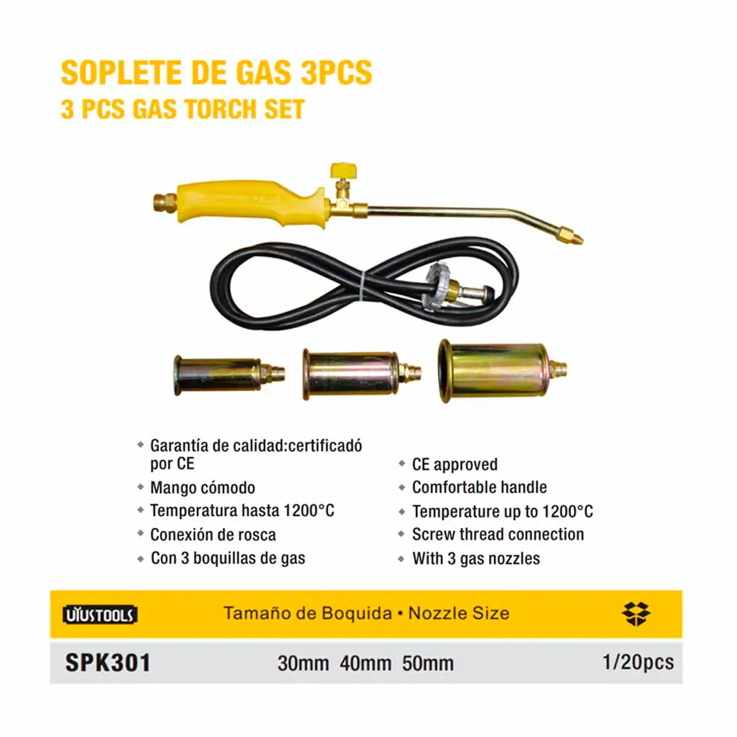 SOPLETE DE GAS UYUST 3 PZS 30-40-50 MM