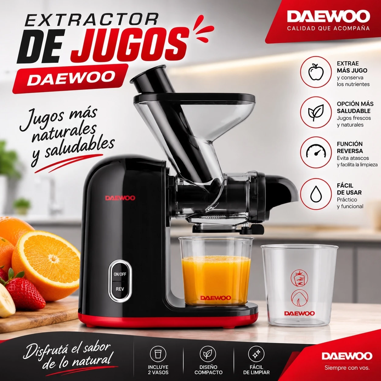 EXPRIMIDOR ELECTRICO DAEWOO SLOW JUICEE PREMIUM 130W