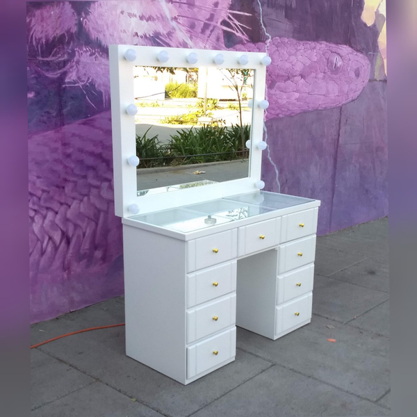 Tocador Hollywood Vanity G2 Repisa de Cristal 6