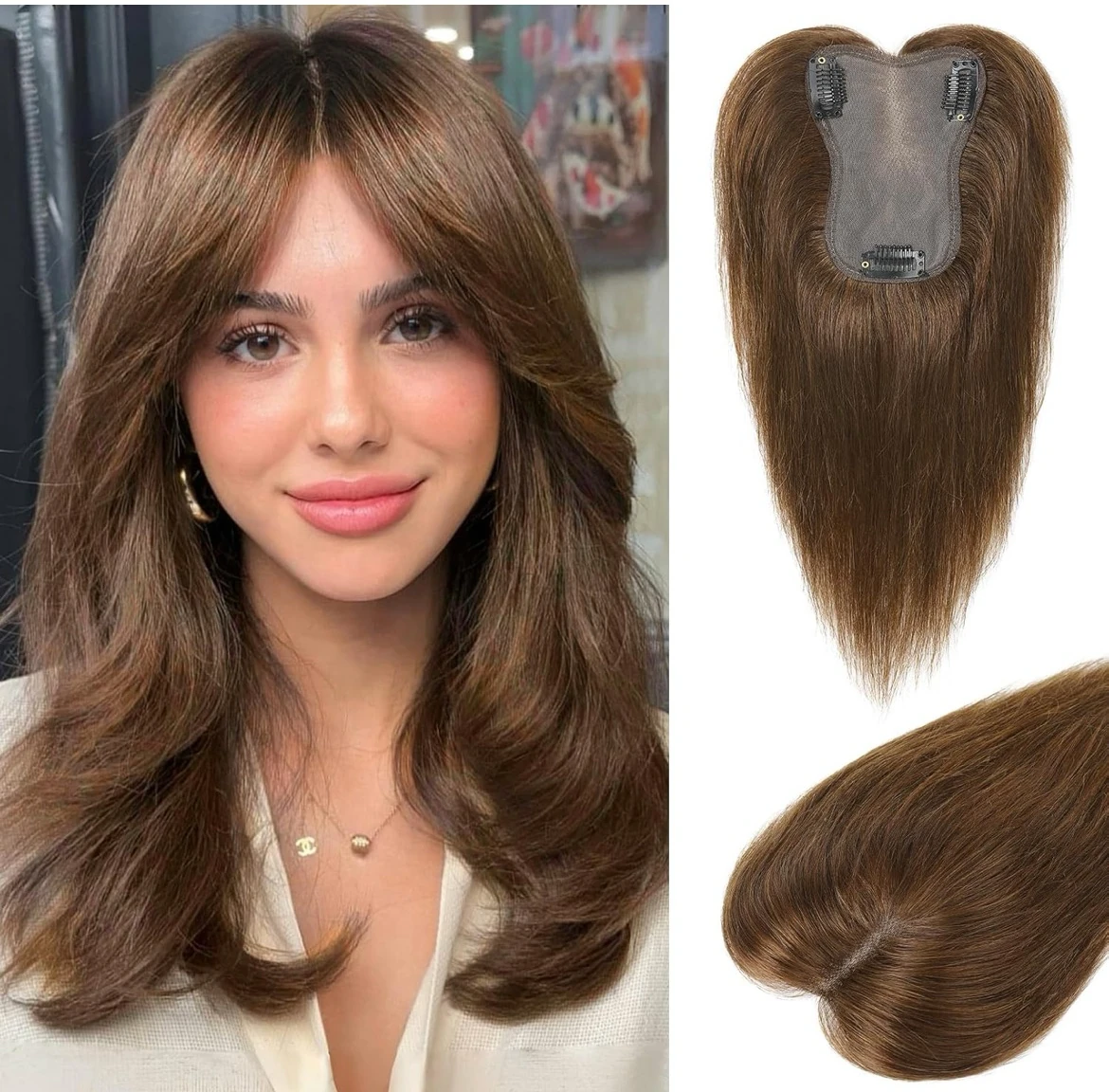 Toppers de cabello humano real, 12 pulgadas, 100% cabello humano para cabello fino