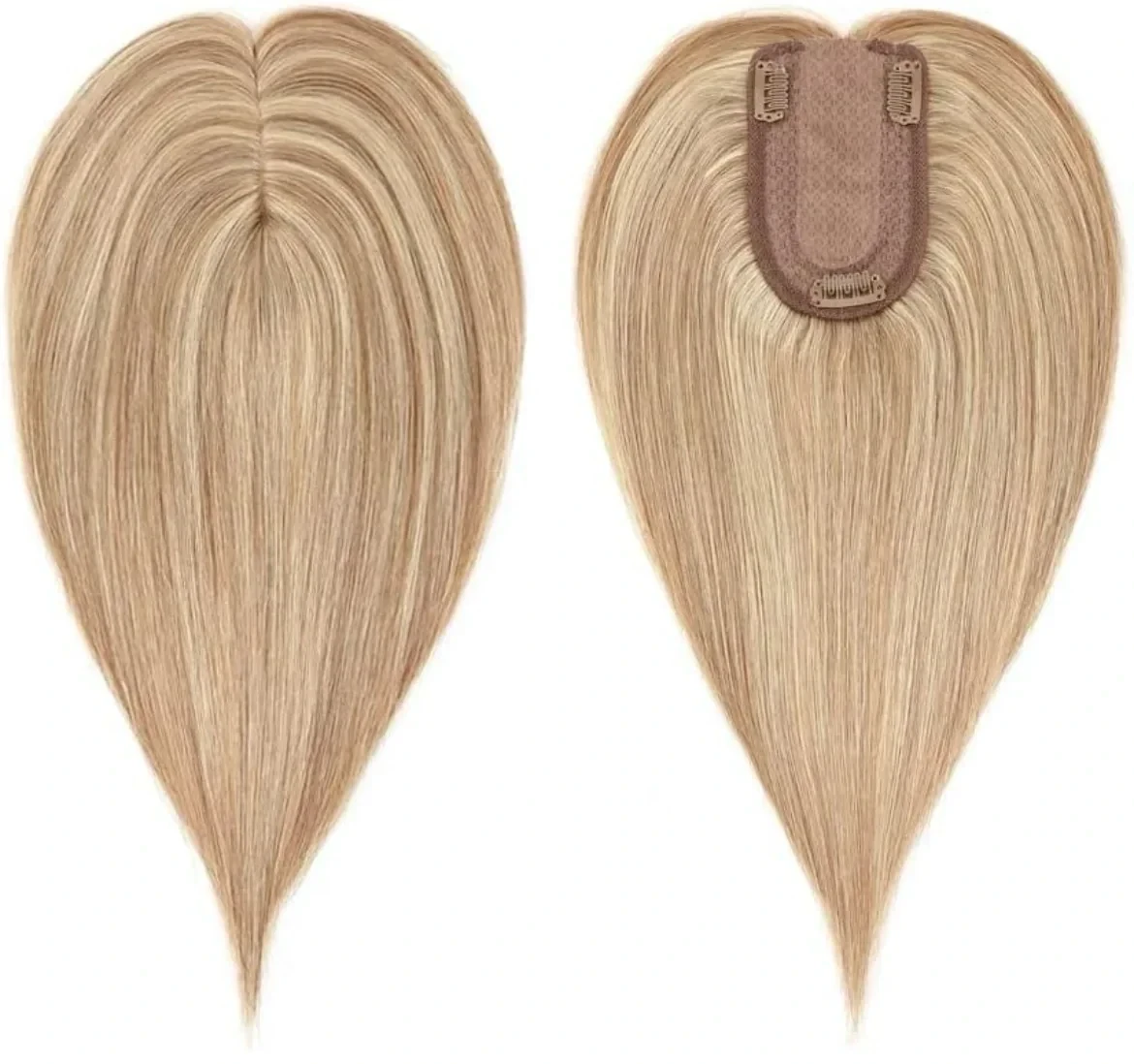  Toppers de cabello humano  cabello Remy real, densidad del 150%, 2.8 x 5.1 in, base de seda, sin flequillo, piezas de cabello lacio para cabello fino, 10”, #18/613 rubio 3