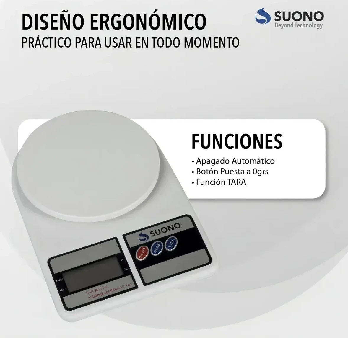 Balanza De Cocina Digital 10kg Capacidad Máxima 10 G Color Blanco 2
