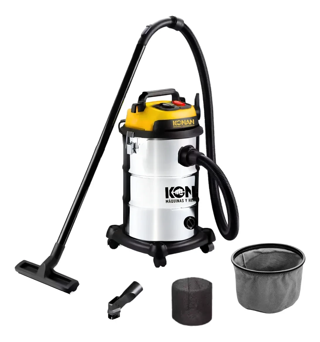 ASPIRADORA SOPLADORA INDUSTRIAL KONAN 1400W 30LTS POLVO Y LIQUIDO INOXIDABLE