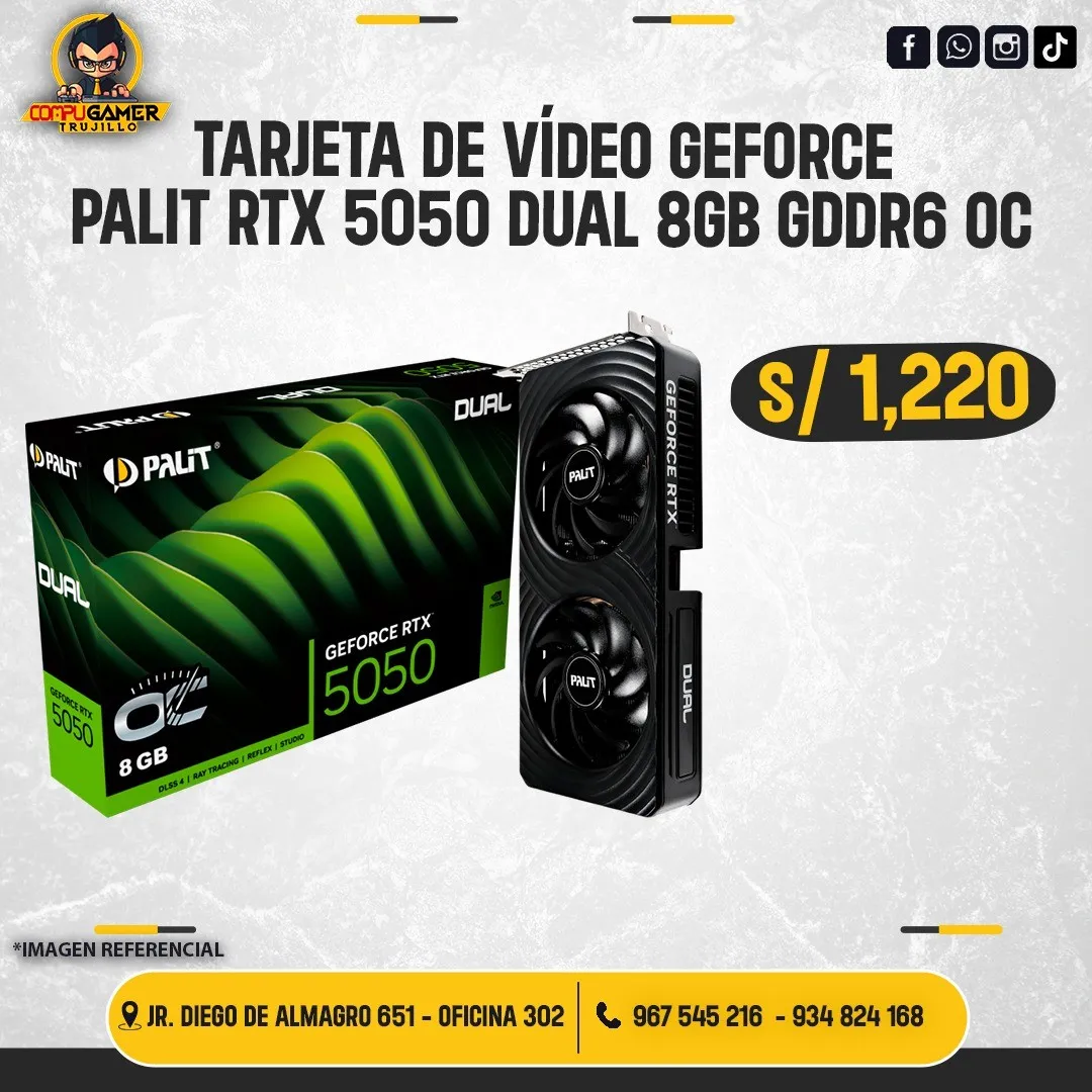 TARJETA DE VÍDEO GEFORCE PALIT RTX 5050 8GB DUAL GDDR6 
