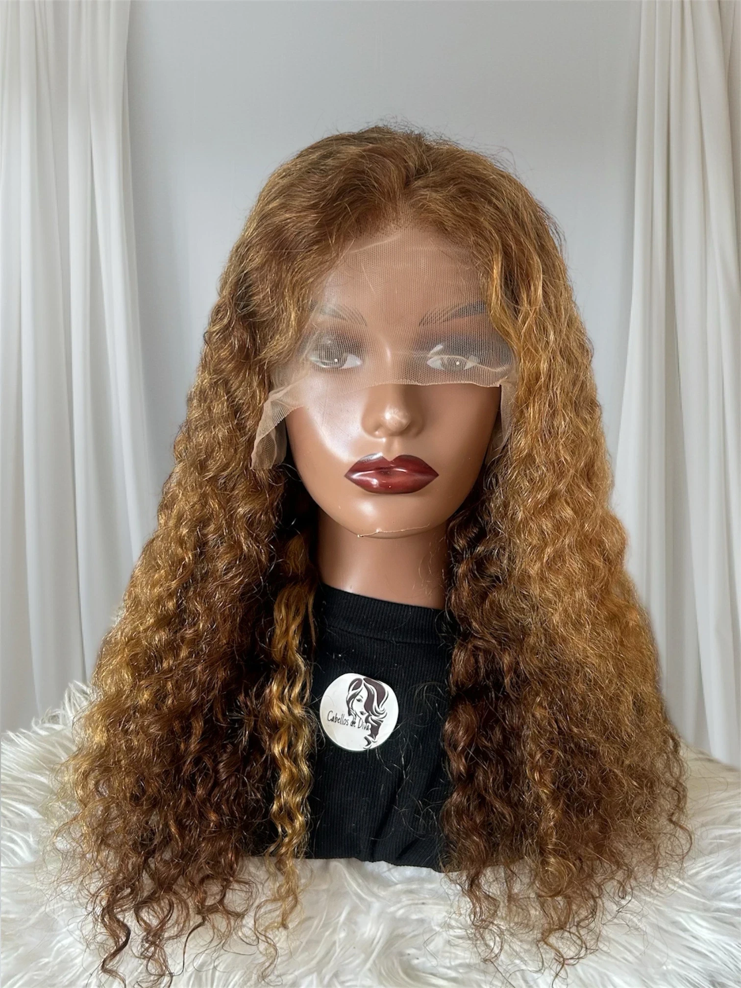 Peluca de cabello humano con encaje frontal color 4/27 Risado 24 pulgadas, densidad del 180%, 13 x 4  2