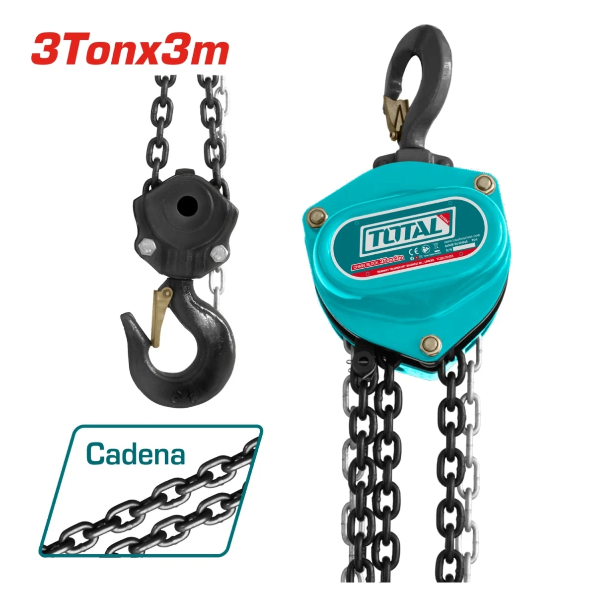 TCBK0203 Tecle pesado 3 tonelada 3 metros doble cadena total