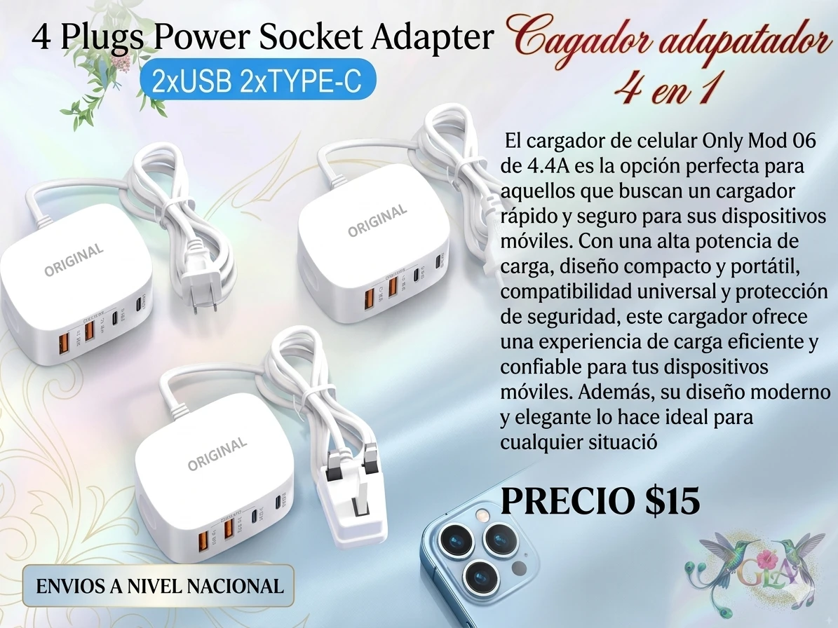 Adaptador y cargador, carga rapida 