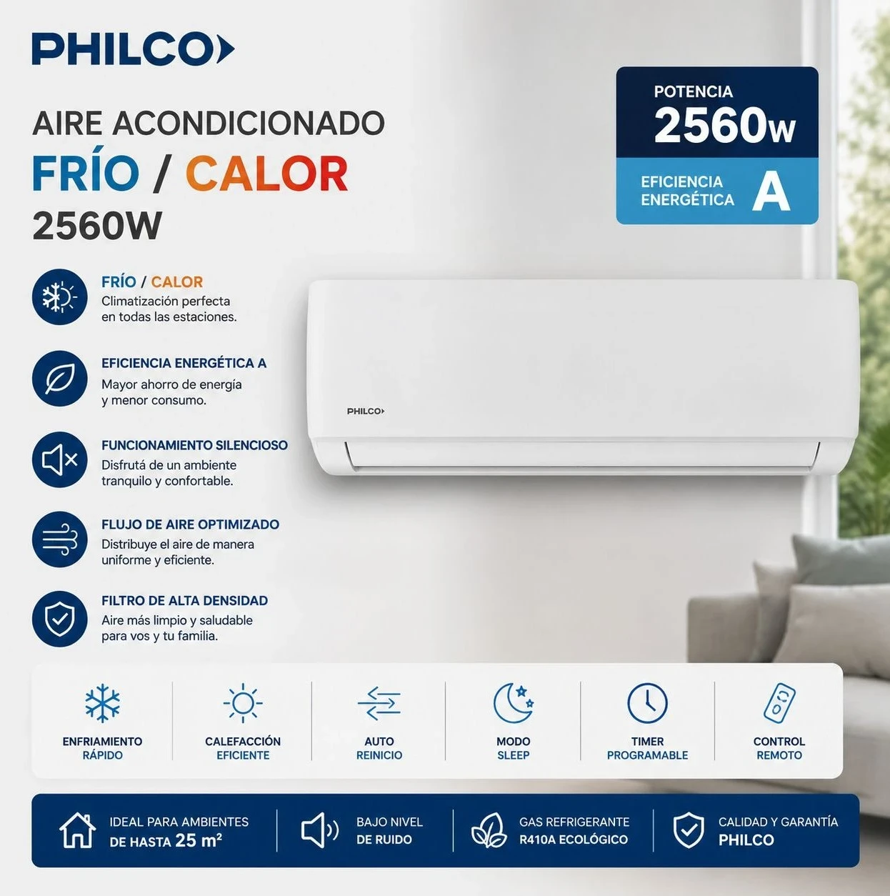 AIRE ACond. PHILCO 2560W FRÍO/CALOR