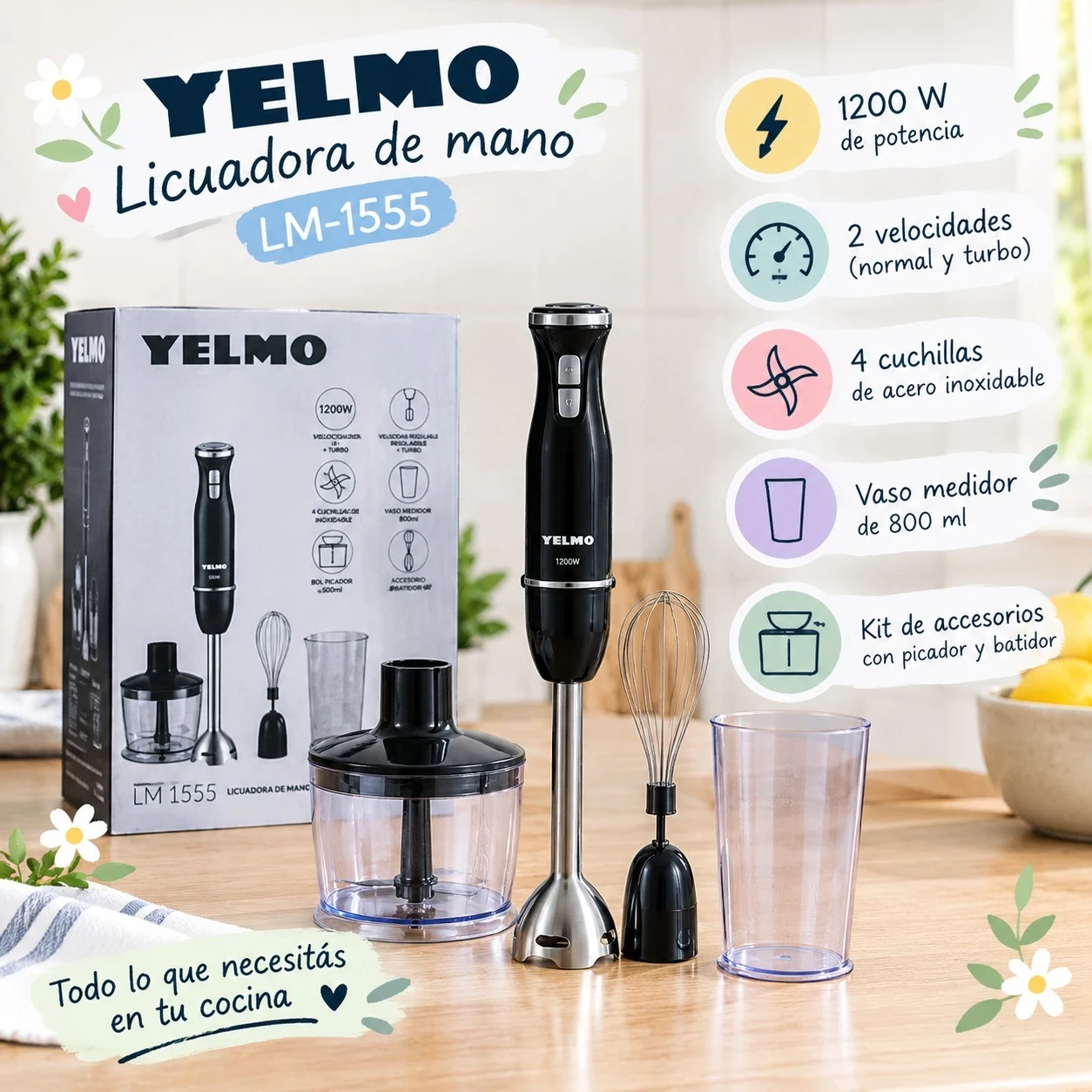 LICUADORA DE MANO YELMO LM-1555 1200W