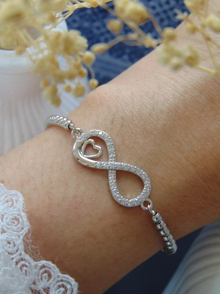 PULSERAS RODIO PLATE INFINITO CORAZON MICROCIRCONES BLANCOS