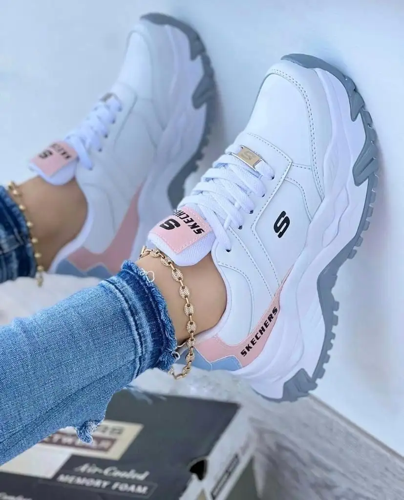 Tenis Skechers Suela Alta Blanco Dama