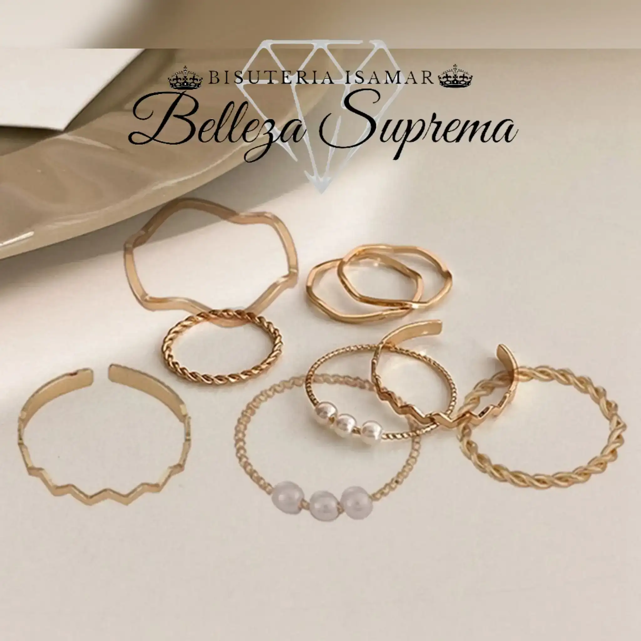 SET DE ANILLOS DORADOS CON PERLAS 3