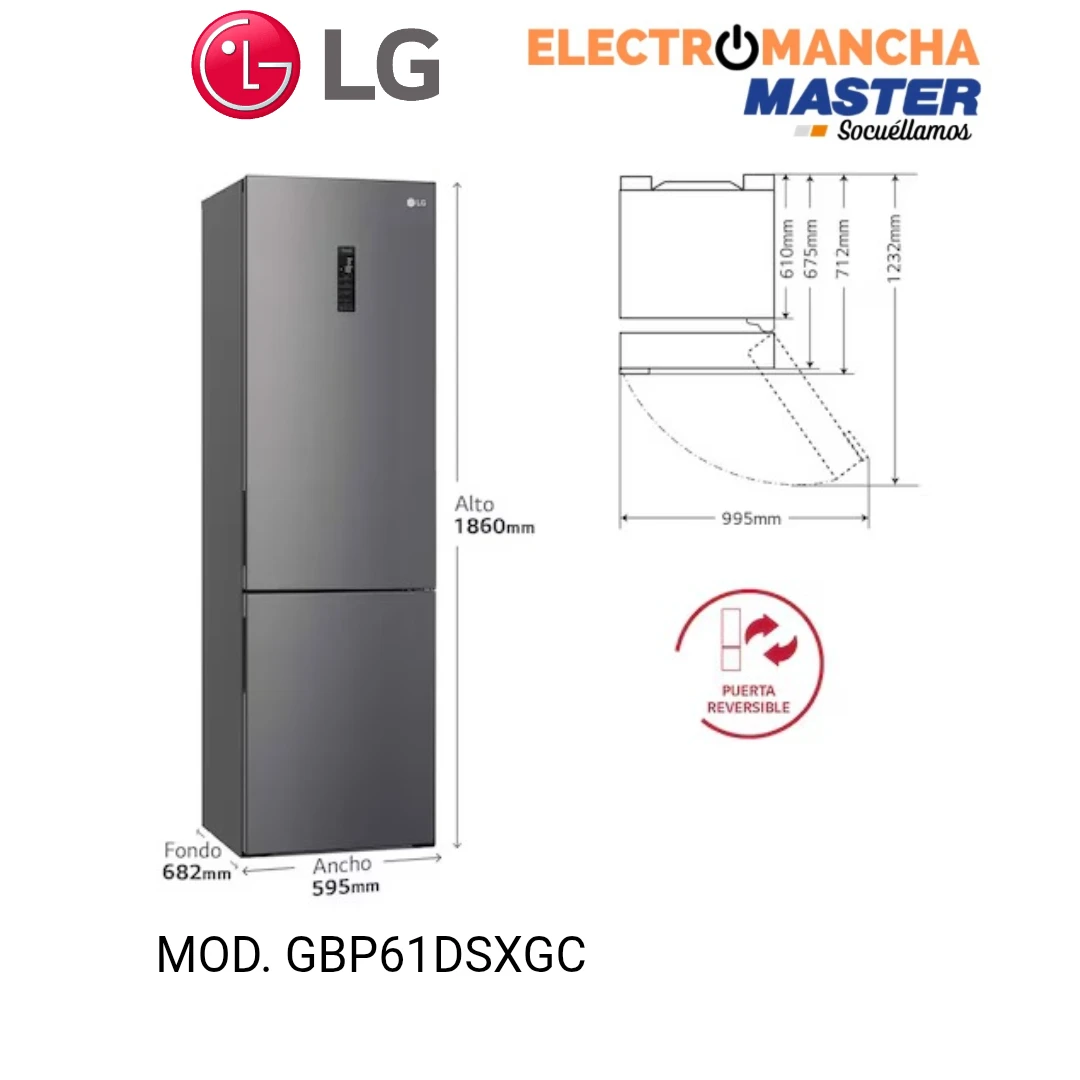 FRIGO COMBI LG GBP61DSXGC 1,86*60 INOX CLASE D 2