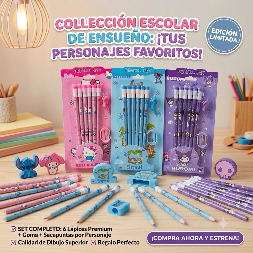 Kit de 6 lapices con sacapuntas 