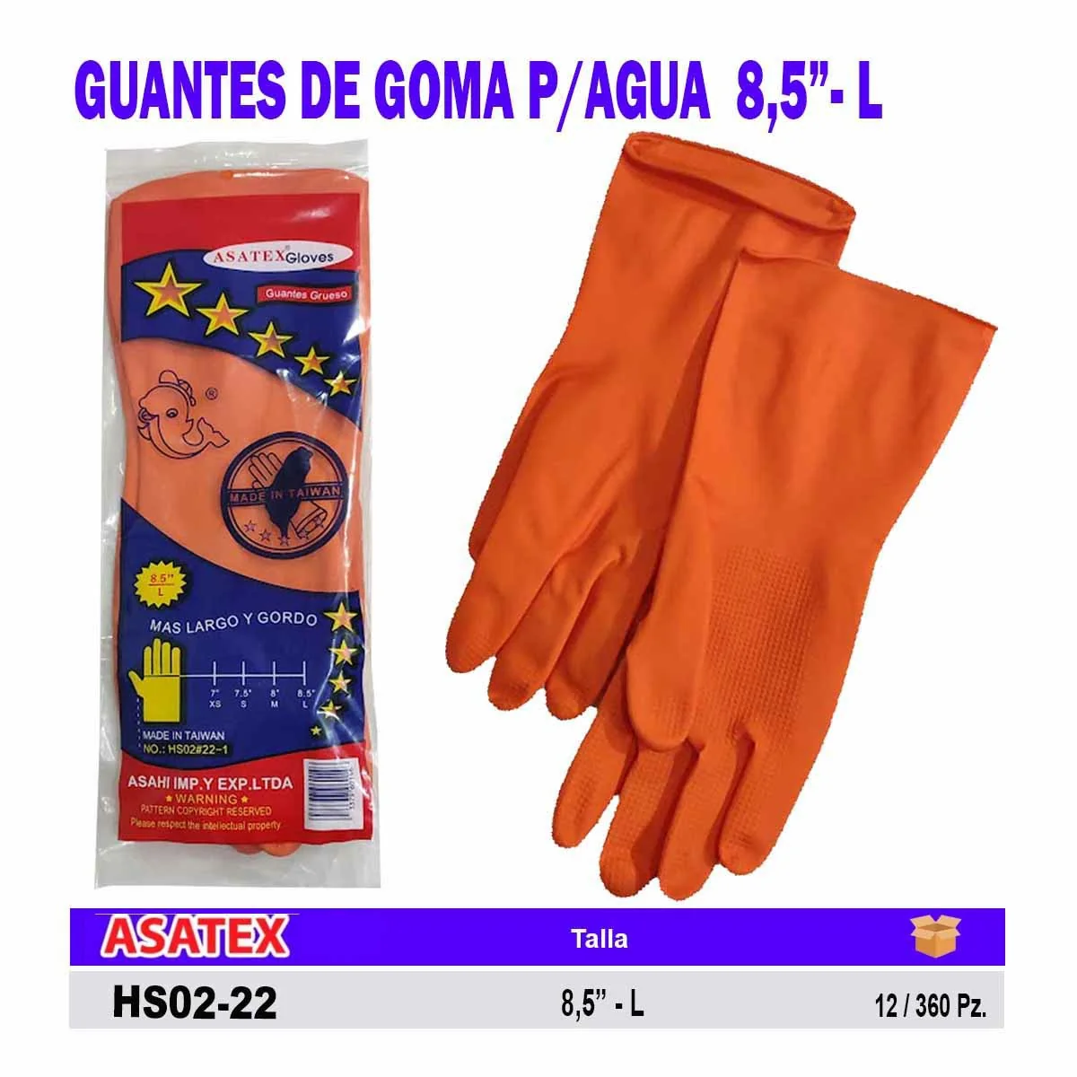 GUANTES GOMA P/AGUA ASATEX Taiwan L - 8.5" 