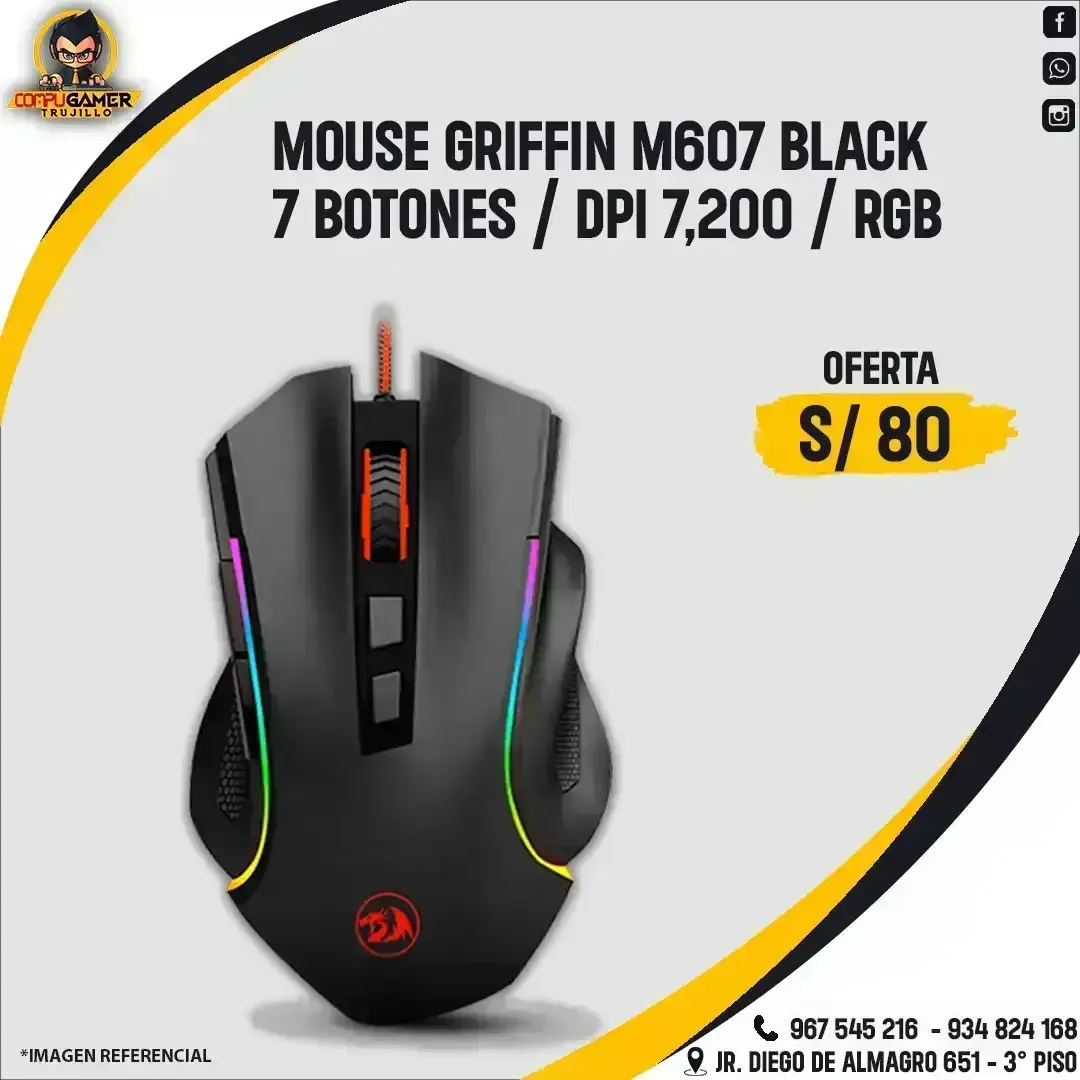 MOUSE GAMER REDRAGON GRIFFIN M607 RGB BLACK 