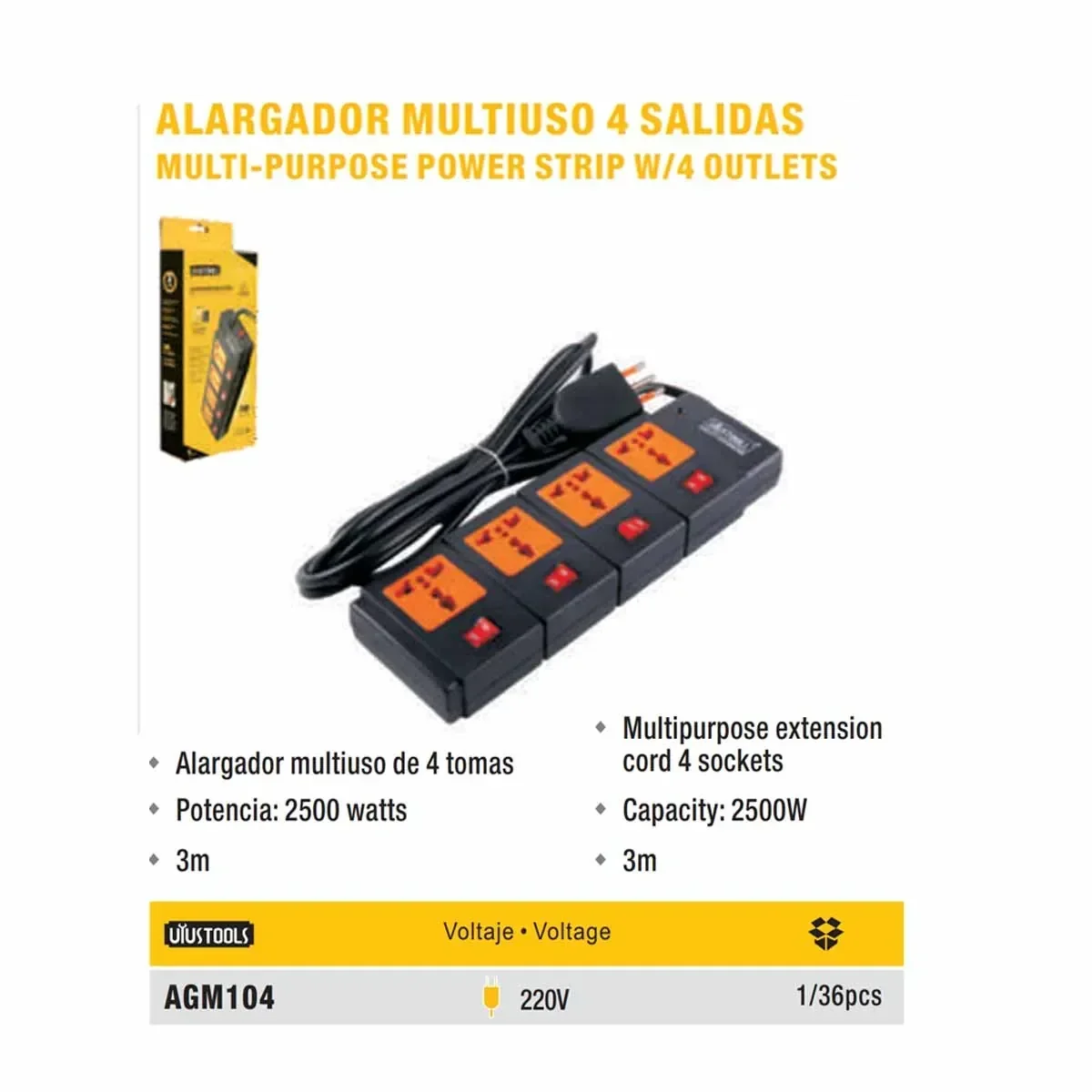 ALARGADOR MULTI UYUST (cortapico) NEGRO 4 TOMAS