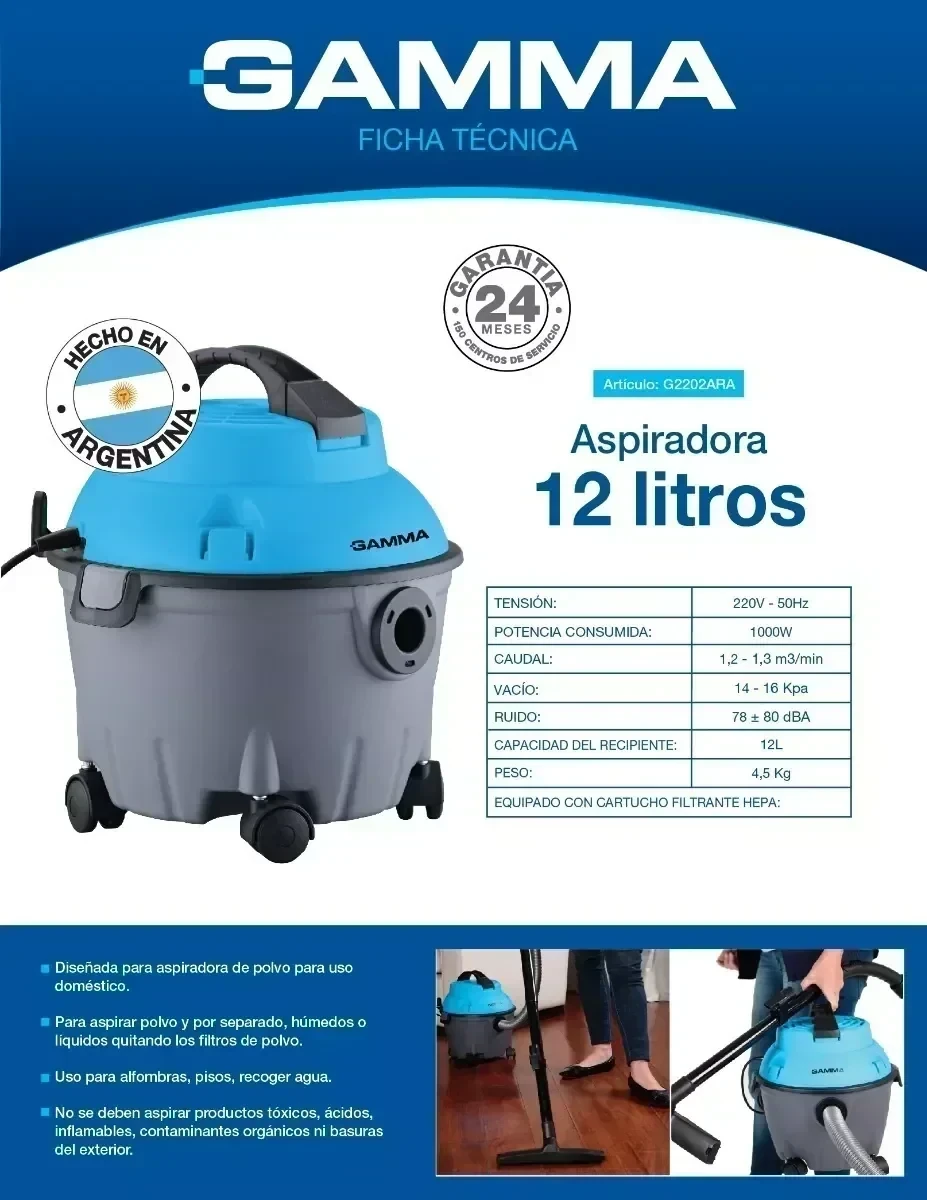 ASPIRADORA DE TACHO GAMMA 12LTS