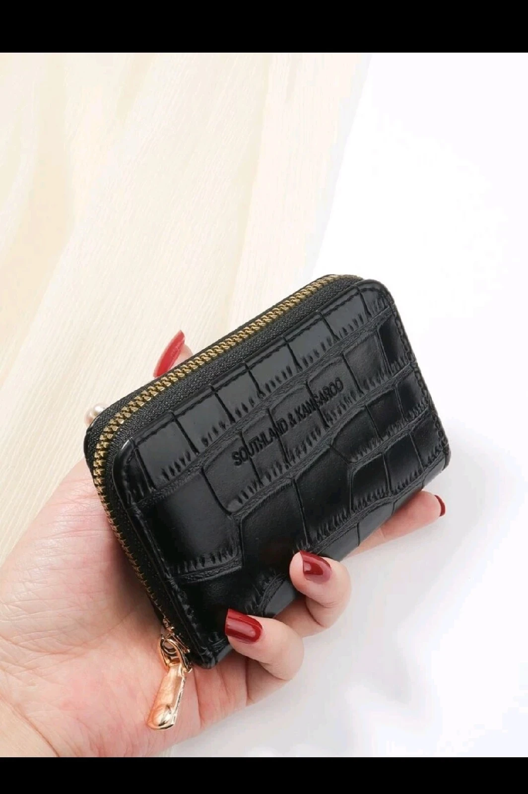 Monedero Tarjetero Organizador para Dama Southland & Kangaroo - Cartera Corta con Textura de Cocodrilo, Cierre de Cremallera y Desplegable Tipo Acordeón